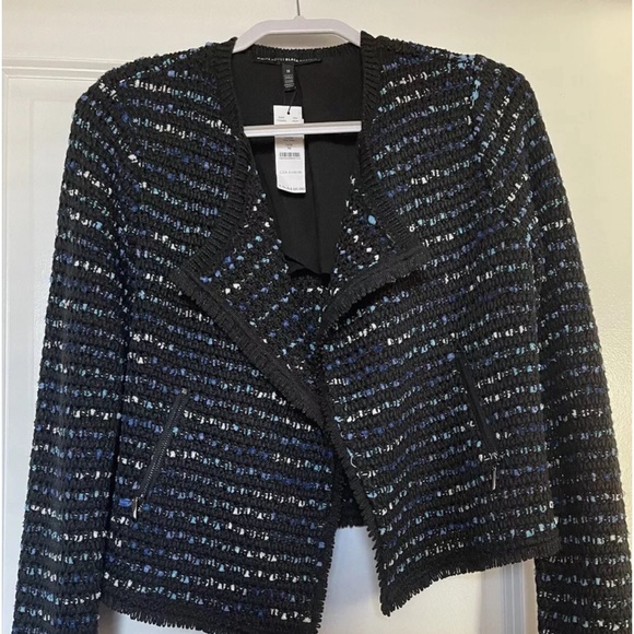 White House Black Market Short Tweed Jacket with Looped Fringe Trim - Picture 1 of 8
